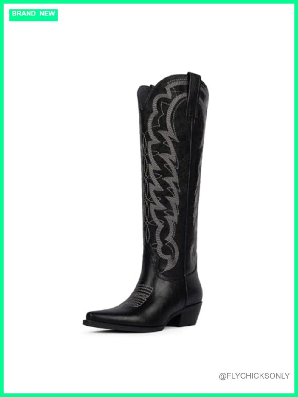 Modatope Western Cowboy Cowgirl Boots Knee High Chunky Heel Pointed Toe
